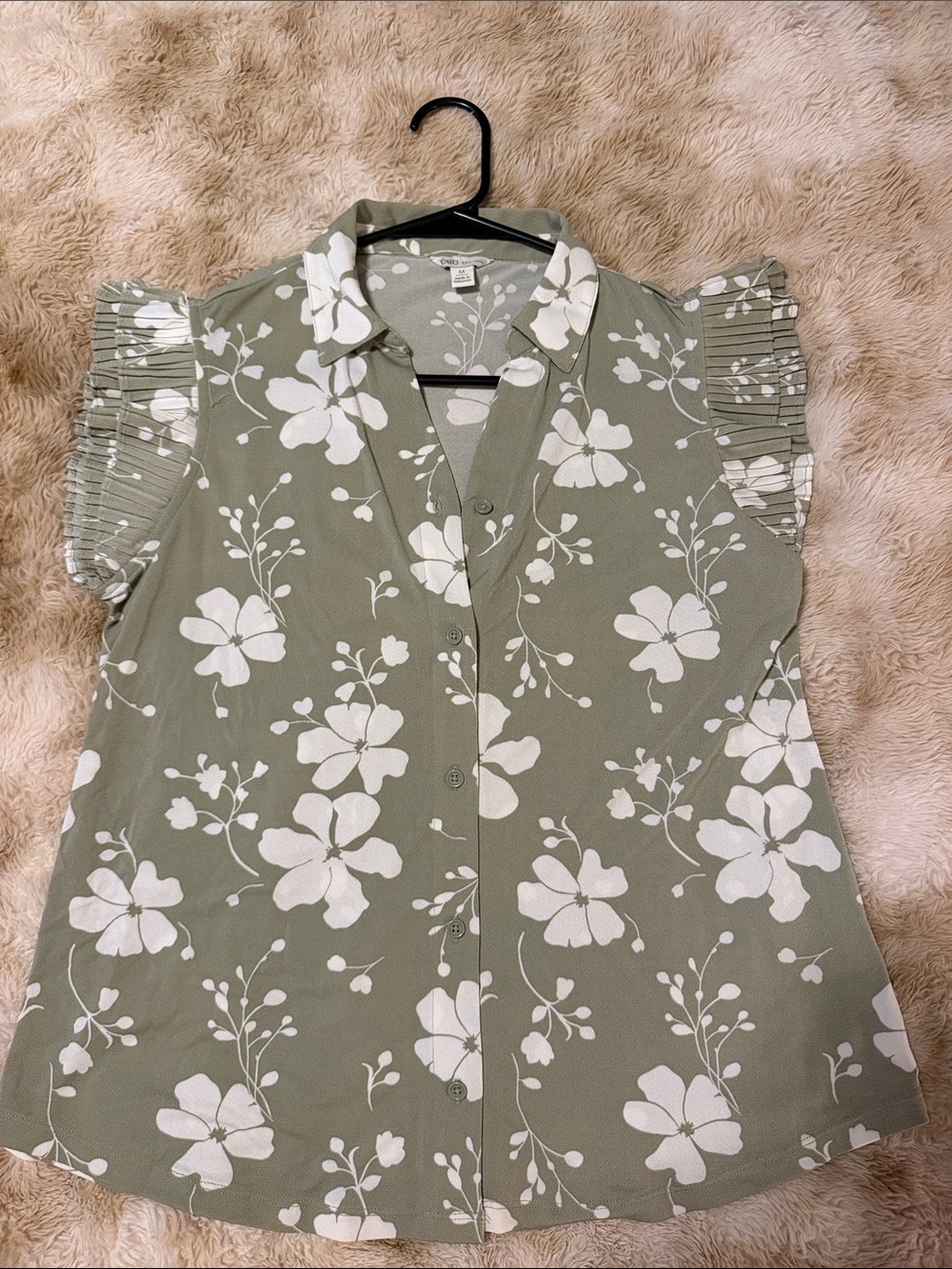 Cato Olive Green Floral Button-Front Blouse